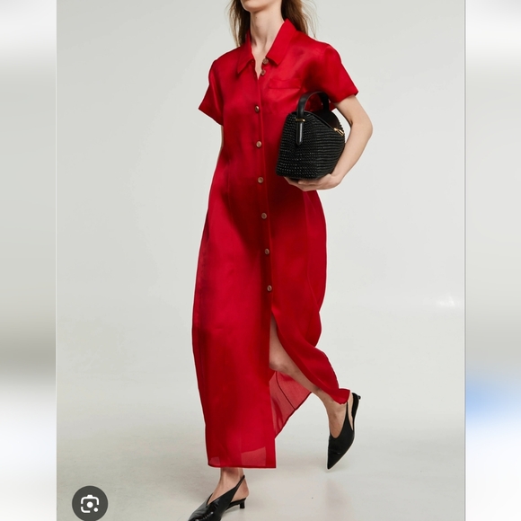 Newport News Dresses & Skirts - NWT.Newport News Red Mandarin Collar Maxi Dress.Size 20 Pit To Pit 22"